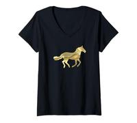 Femme Horse Lovers Golden Horse Riding T-Shirt avec Col en V