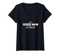 Femme Horse Mom at Heart Equestrian Passion Rider T-Shirt avec Col en V
