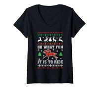 Femme Horse Oh What Fun It is to Ride Pyjama de Noël d'hiver T-Shirt avec Col en V
