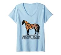 Femme Horse Stuff Champignons Chevaux Sauvages Cheval drôle d'équitation T-Shirt avec Col en V