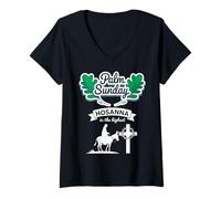 Femme Hosanna aux Feuilles de Palmier pour Le Dimanche des Rameaux T-Shirt avec Col en V