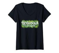 Femme Hosanna dans Le Plus Haut Dimanche des Rameaux Sanctus Catholique Pâques T-Shirt avec Col en V