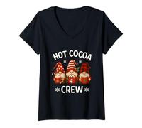 Femme Hot Cocoa Crew Christmas Gnomes Funny Matching Family Xmas T-Shirt avec Col en V