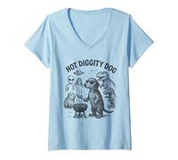 Femme Hot Diggity Dog Doxie Grilling Teckel T-Shirt avec Col en V