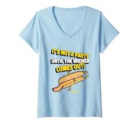 Femme Hot Dog drôle Pas Une fête jusqu'à ce Que la Saucisse sorte Barbecue T-Shirt avec Col en V