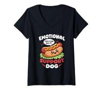 Femme Hot Dog Kawai Soutien émotionnel Fast Food T-Shirt avec Col en V