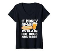 Femme Hot Dog Lover Happiness Hot-dogs et bière T-Shirt avec Col en V