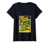 Femme Hot Ghoul Summer Goth T-Shirt avec Col en V