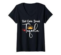 Femme Hot Girls Drink Tequila Mom Margarita Funny Tequila Lover T-Shirt avec Col en V
