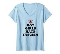 Femme Hot Girls Hate Fascism Resist Anti Fascism Fall of Fascism T-Shirt avec Col en V