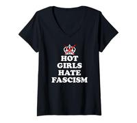Femme Hot Girls Hate Fascism Resist Fascism Antifascism No Fascism T-Shirt avec Col en V