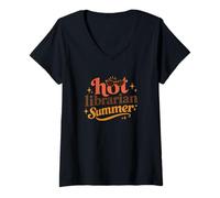 Femme Hot Librarian Summer Funny Reading Aesthetic Book T-Shirt avec Col en V
