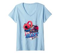 Femme Hot Wheels Criss Cross My Heart, Officiel T-Shirt avec Col en V, Bleu Céleste, L