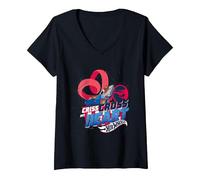 Femme Hot Wheels Criss Cross My Heart, Officiel T-Shirt avec Col en V, Noir, XXL