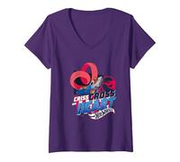Femme Hot Wheels Criss Cross My Heart, Officiel T-Shirt avec Col en V, Violet, XL