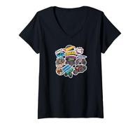 Femme Hot Wheels Monster Trucks - Autocollant Style Mash Up T-Shirt avec Col en V