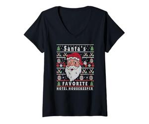 Femme Hôtel de Noël Moche Père Noël T-Shirt avec Col en V