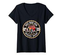 Femme Hotrod USA Vintage Custom Classic Car Automotive Nostalgie T-Shirt avec Col en V