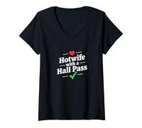 Femme Hotwife with A Hall Pass Humour Cheeky T-Shirt avec Col en V
