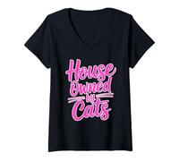 Femme House Owned by Cats T-Shirt avec Col en V