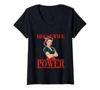 Femme Housewife Power Retro Empowerment T-Shirt avec Col en V