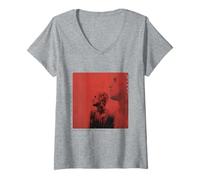 Femme Housse rouge Justine Bieber T-Shirt avec Col en V