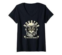 Femme Houston J'Ai Tellement de problèmes Un Chat drôle dans l'espace T-Shirt avec Col en V
