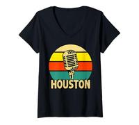 Femme Houston Microphone rétro Musique drôle Années 80 Vintage Lovers T-Shirt avec Col en V