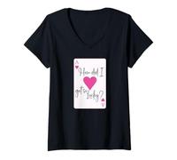 Femme How Did I Get So Lucky Ace Card Hearts Couple Anniversary T-Shirt avec Col en V