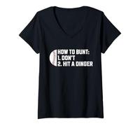 Femme How to Bunt 1. Don't 2. Hit a Dinger Funny Baseball Home Run T-Shirt avec Col en V