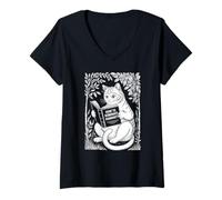 Femme How To Dominate Humanity Cat Livre de lecture pour chaton T-Shirt avec Col en V