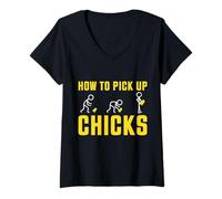 Femme How to Pick up Chicks - Funny Sarcastic Pun T-Shirt avec Col en V