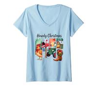 Femme Howdy Christmas Rustic Holiday Country Scene T-Shirt avec Col en V