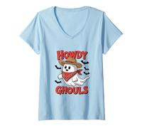 Femme Howdy Ghouls Chemise Cowboy Ghost Western Halloween effrayante T-Shirt avec Col en V