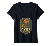 Femme Howl au Camp Wolf Moon T-Shirt avec Col en V