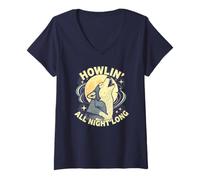 Femme Howlin All Night Long Wolf Lover Night T-Shirt Animal T-Shirt avec Col en V