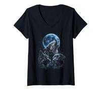 Femme Howling At The Moon Wolves Bootleg Funny T-Shirt avec Col en V