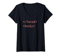 Femme HTML Head Body Tags Syntaxe Codage Web Développeur CSS Coder T-Shirt avec Col en V