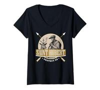 Femme Hubert Hubertus Patron catholique Saint des Chasseurs Bowhunter T-Shirt avec Col en V