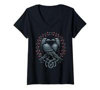 Femme Huginn and Muninn Ravens - Odin's Messengers Celtic Knot T-Shirt avec Col en V