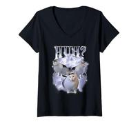 Femme Huh Cat Chonky Ben Meme Années 90 Silly Cat Specific Dank Meme T-Shirt avec Col en V