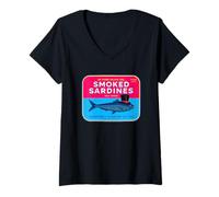 Femme Huile d'olive ajoutée au sel de sardines fumées T-Shirt avec Col en V