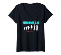 Femme Human 2.0 Chargement avec Cybrowse-Robot Graphic Satirical Tech T-Shirt avec Col en V