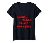 Femme HUMAN BLOOD IS ALL ONE COLOR Egalité des chances de charité T-Shirt avec Col en V