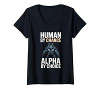 Femme Human by Chance Alpha by Choice Cool Funny Alpha Wolf Meme T-Shirt avec Col en V