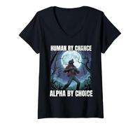 Femme Human by Chance Alpha by Choice Funny Statement Design T-Shirt avec Col en V