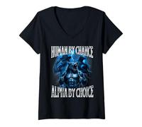 Femme Human by Chance Alpha by Choice Weird Funny Alpha Wolf Meme T-Shirt avec Col en V