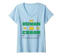Femme Human Error Mistakes Retro Gamer Pixel Arcade Citation T-Shirt avec Col en V