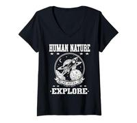 Femme Human Nature Explore Explorer des Aventures D'EXPLOTION Spatiale AUX T-Shirt avec Col en V