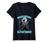 Femme Human Outside Alpha Inside Wolf Design T-Shirt avec Col en V